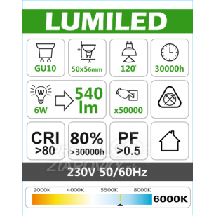 Led žiarovka gu10 smd 2835 6w studená biela